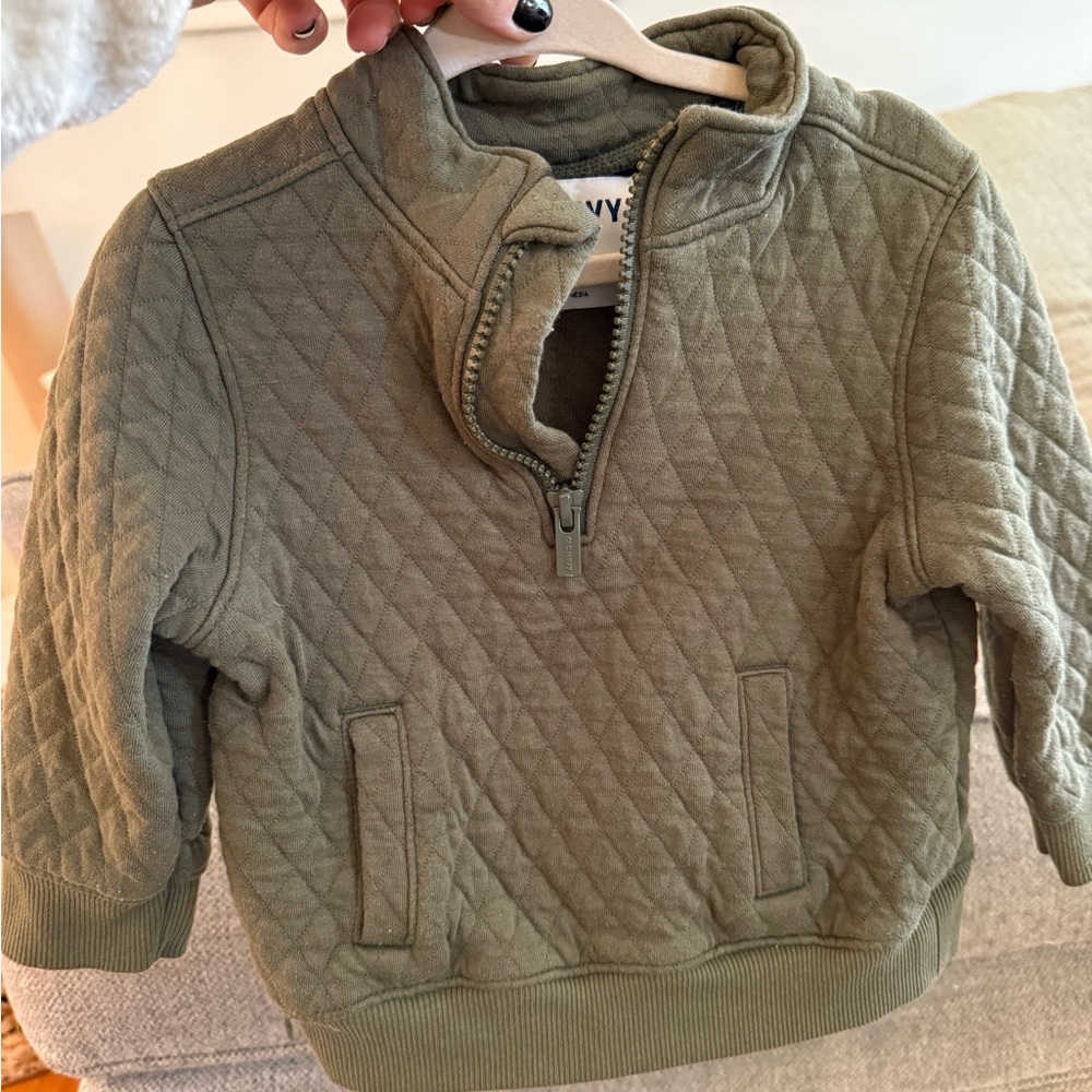 Old Navy Quilted Olive Green Toddler Pullover 12-18M